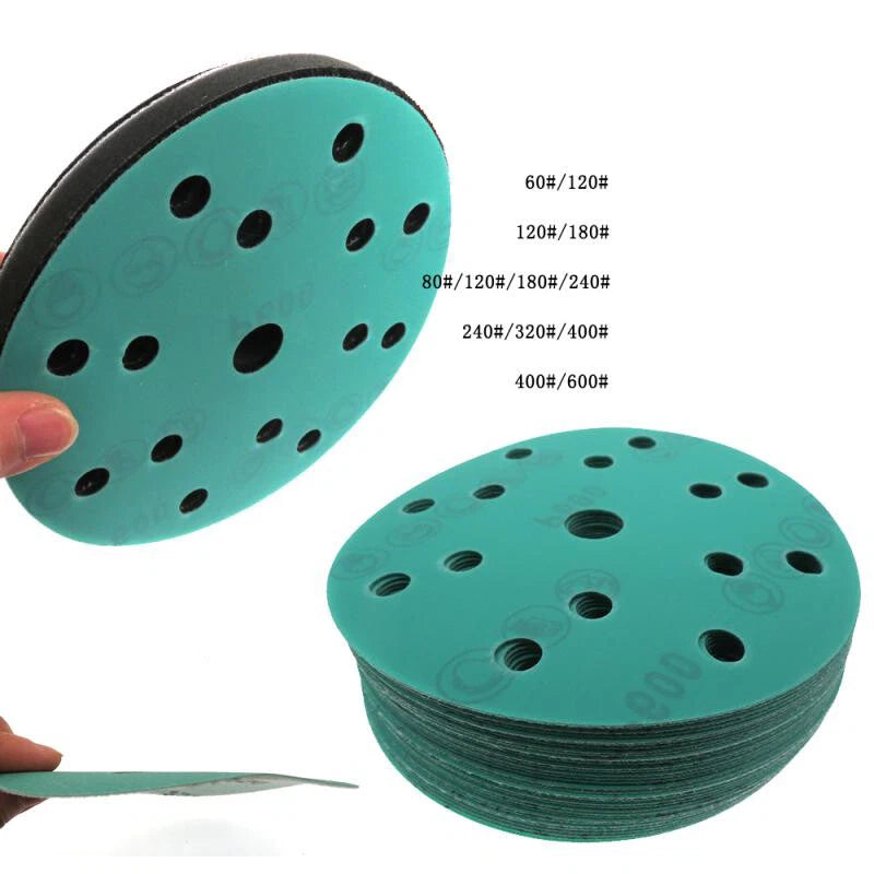 6" 150mm 15 Hole Polyester Film Green Sandpaper Wet Dry Sanding Discs P60-P2000