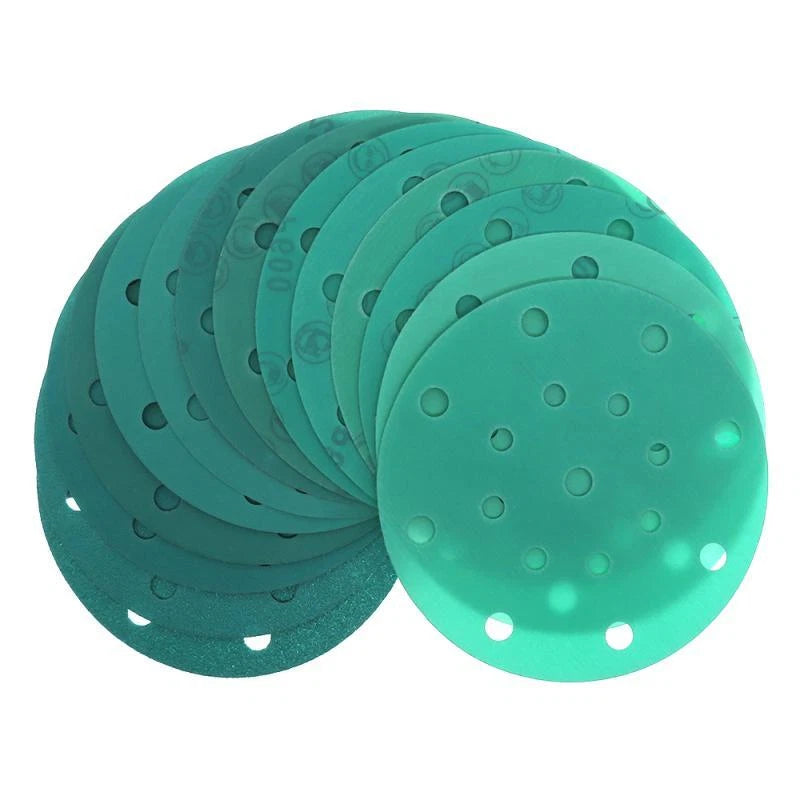 6" 150mm 17 Hole Polyester Film Green Sandpaper Wet Dry Sanding Discs P60-P2000