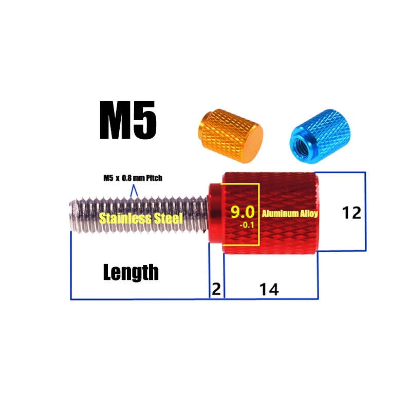 M5 5-100mm Thumb Screws Machine Bolts Knurled Aluminum Alloy/A2 Stainless Steel