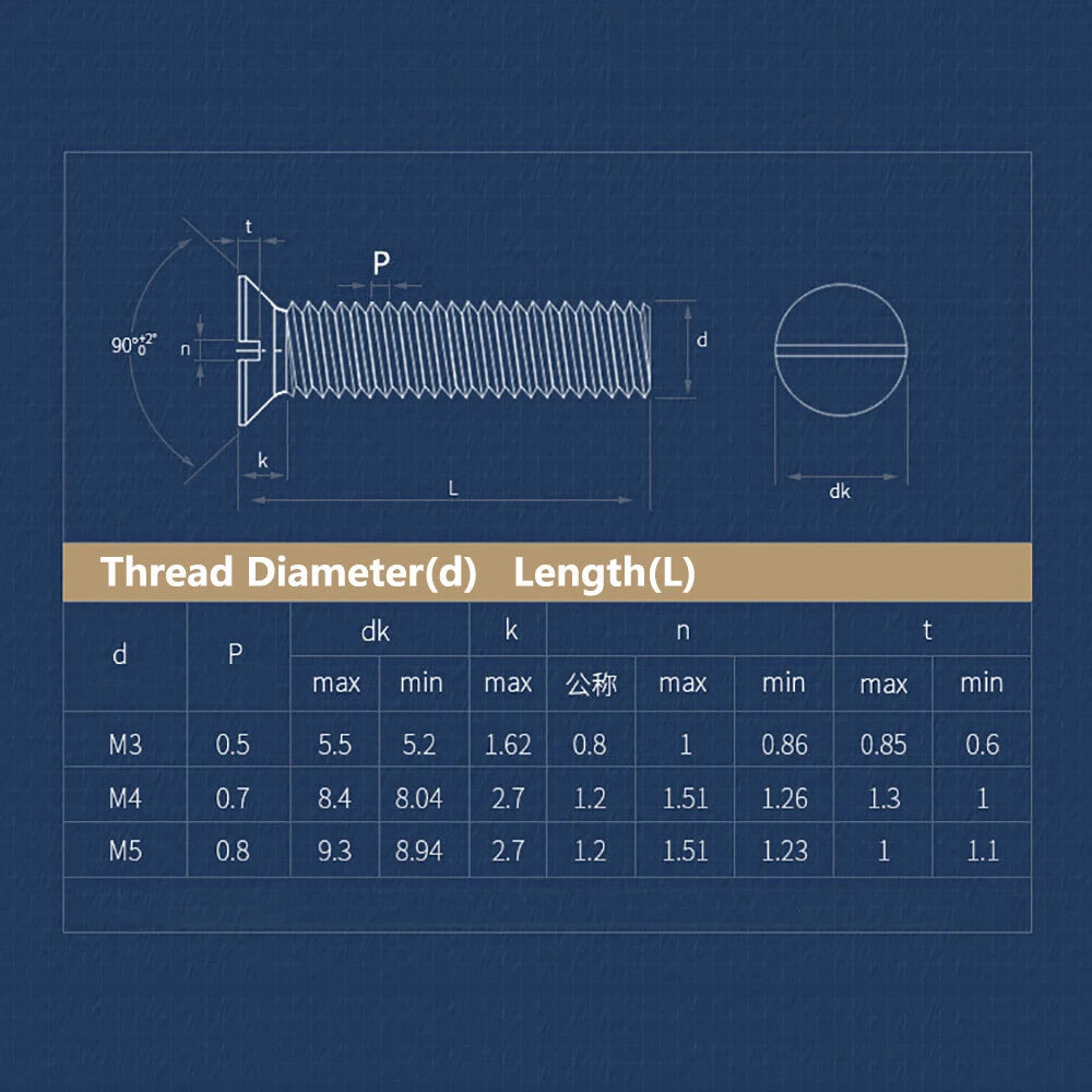 M1.6–M4 Slotted Countersunk Machine Screws – A2 Stainless Steel, Flat Head, Lengths 4mm–50mm