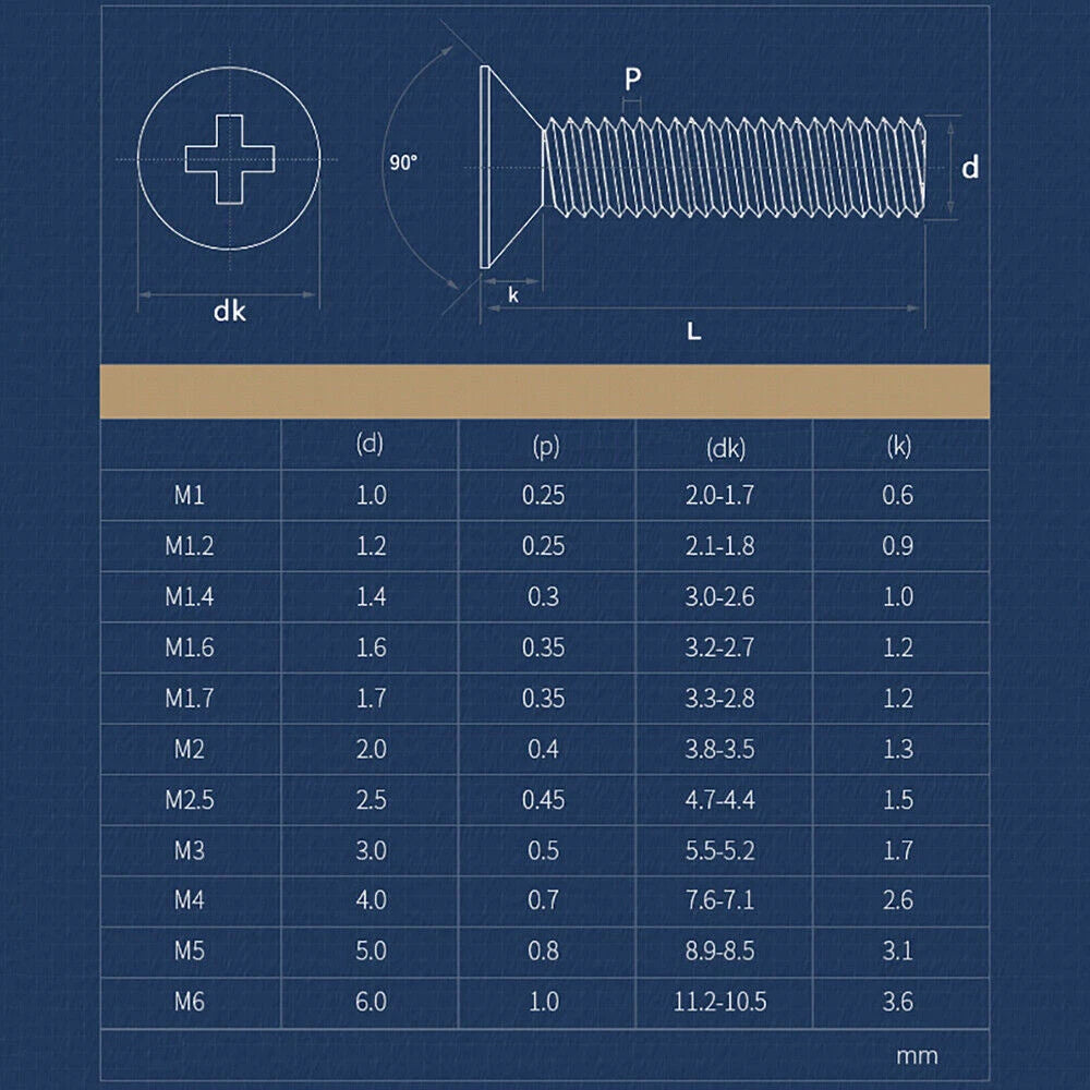 A2 Stainless Steel Phillips Flat Head Machine Screws M2 M2.5 M3 M4 M5 M6 — Countersunk Bolts