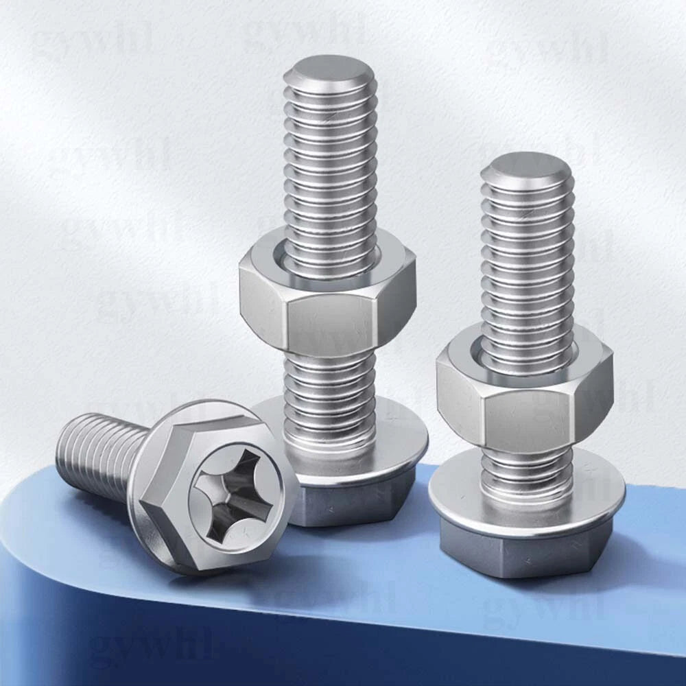 Phillips Hex Flange Bolts with Hex Nuts — Serrated & Smooth, M3–M8