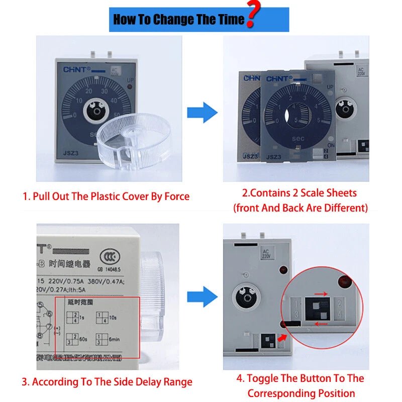 Time Relay JSZ3A Timer Power - on Delay 24VDC 220VAC 380VAC Delay Range 0.05s - 12h - HomeDIYer