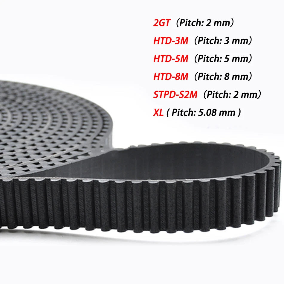 Open Timing Belt — 2GT / HTD-3M / HTD-5M / HTD-8M / STPD-S2M / XL, 6–40mm Wide, Cut to Length