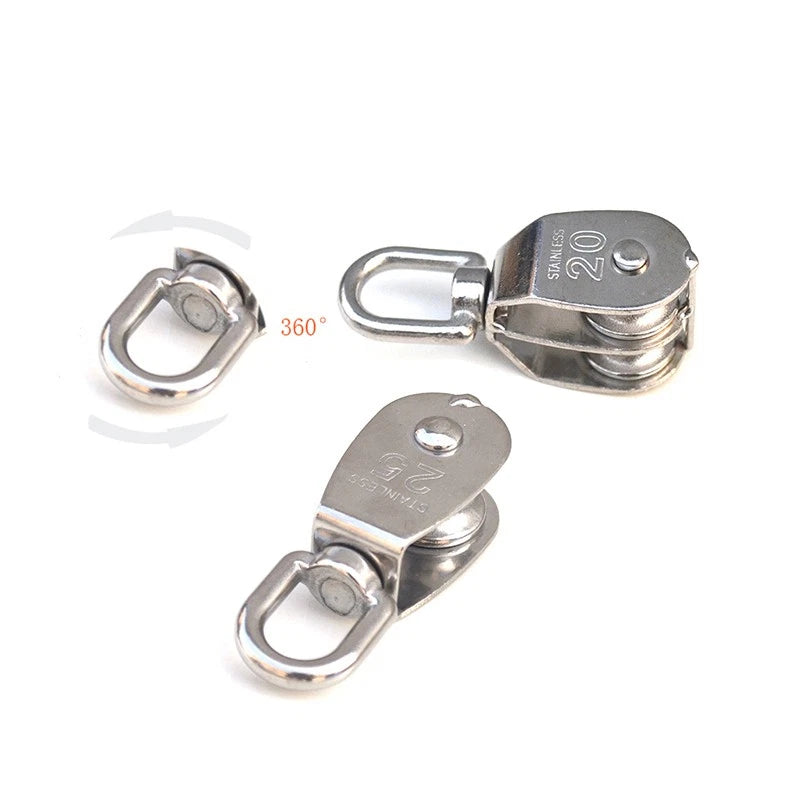 A2Stainless Steel Single Double Pulley Rope Pully Lifting Wheel Swivel Block 304