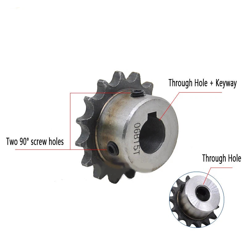 3/8" Pitch 06B Steel Pilot Bore Sprocket Simplex Roller Chain 15-17 Teeth 06B-1