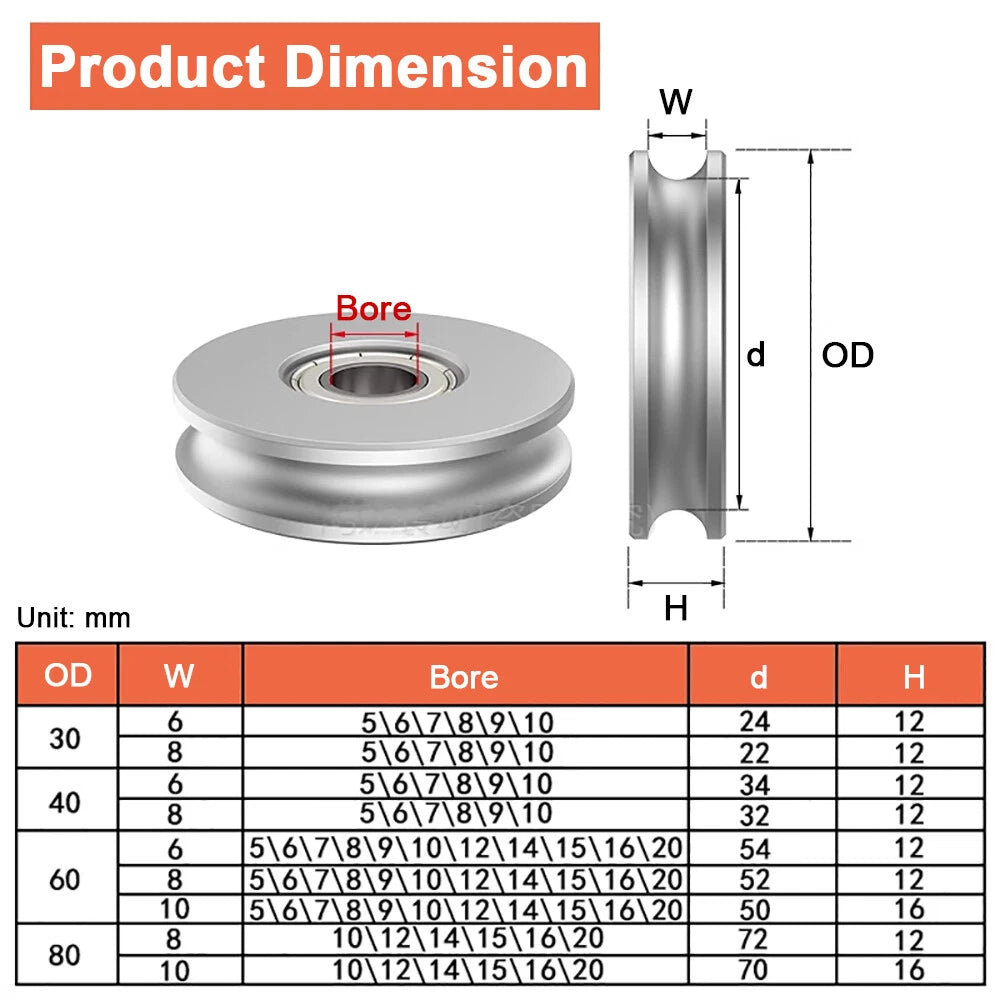 OD 30-80mm Aluminum U Groove Slide Gate, Pulley Wheels PU Round Belt 6/8mm Width