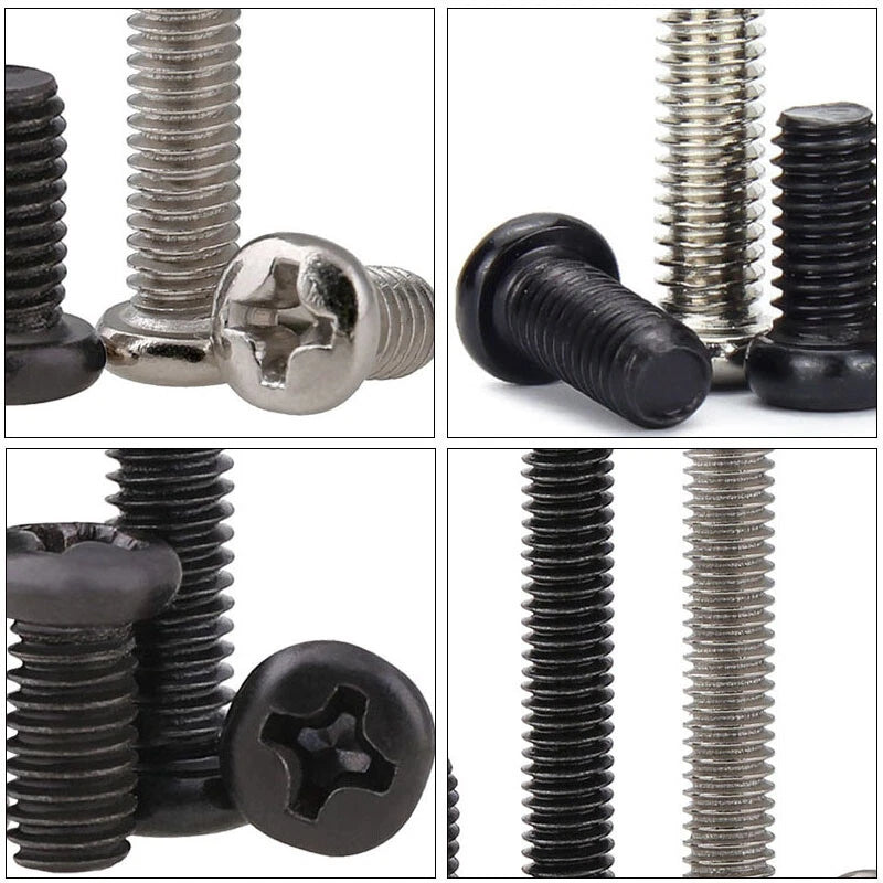M1–M6 Phillips Round Pan Head Machine Screws – Carbon Steel, Nickel or Black Finish (2–50mm Lengths)