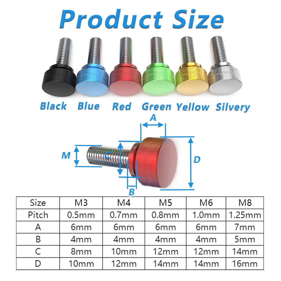 10Pcs M3 M4 M5 M6 M8 Computer PC Case Fully Threaded DIY Knurled Thumb Screws