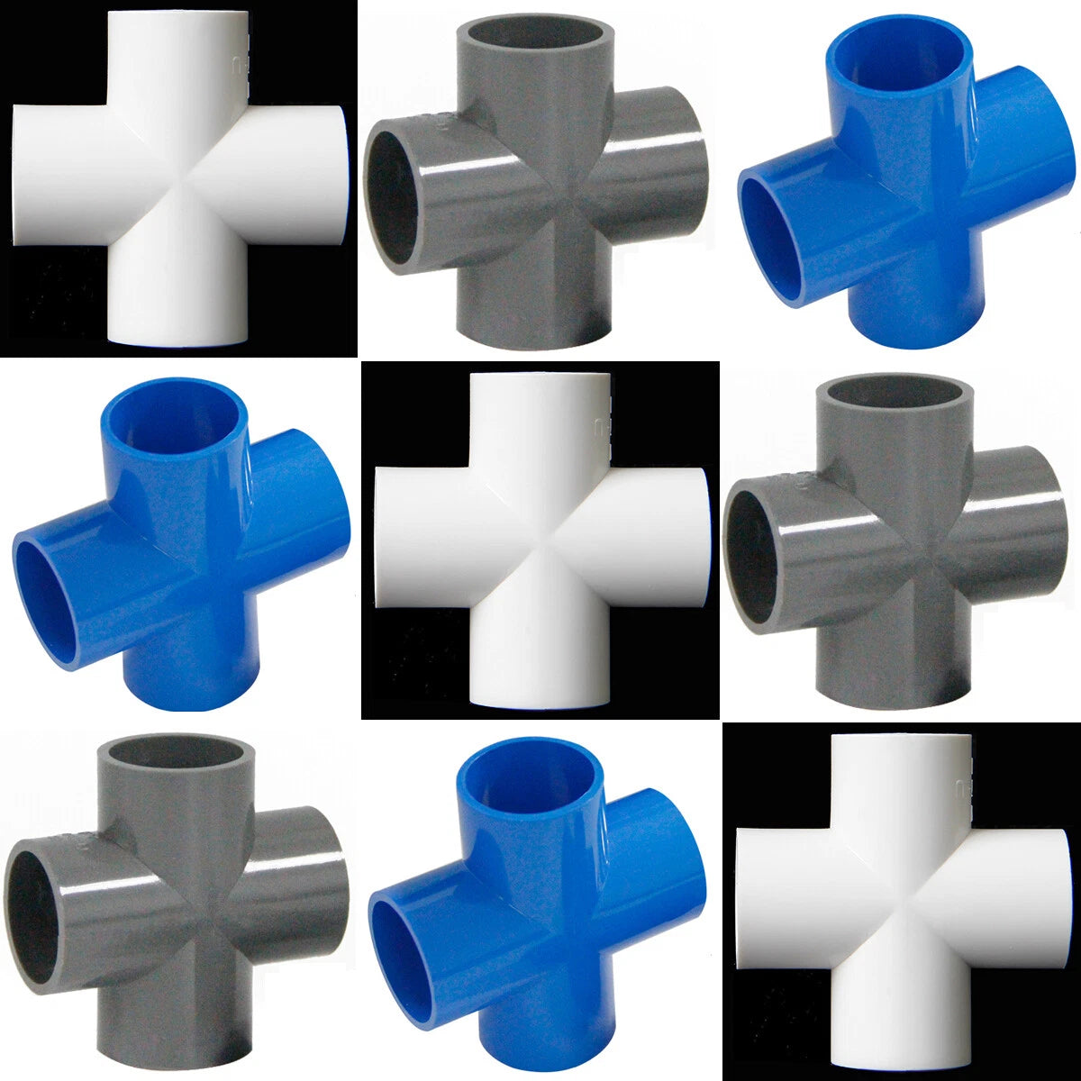 PVC Water Pipe Fittings Equal Cross 4-way Connectors Socket Solvent Weld 20-90mm