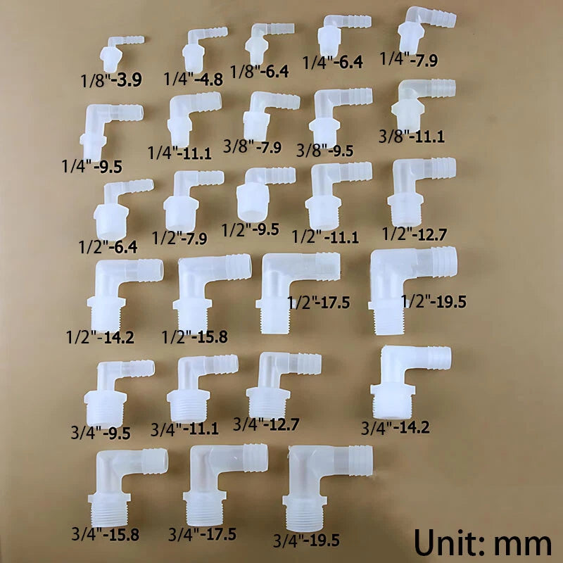 90 Degree Elbow Barbed Hose Fitting — Plastic Tube Connector 6.4–19.5mm