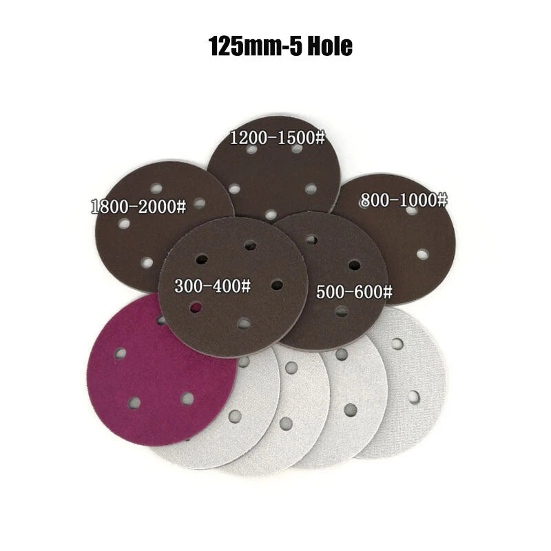125/150mm Sponge Discs Sanding Orbital Sandpaper Hook Loop 300-2000 Grit For Car