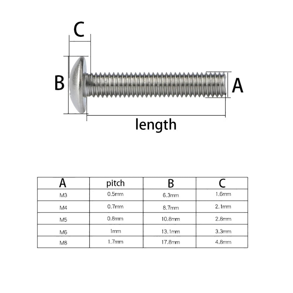 M5 M6 M8 Pozi Button Head Screws – A2 Stainless Steel, Fully Threaded (Pozidriv)