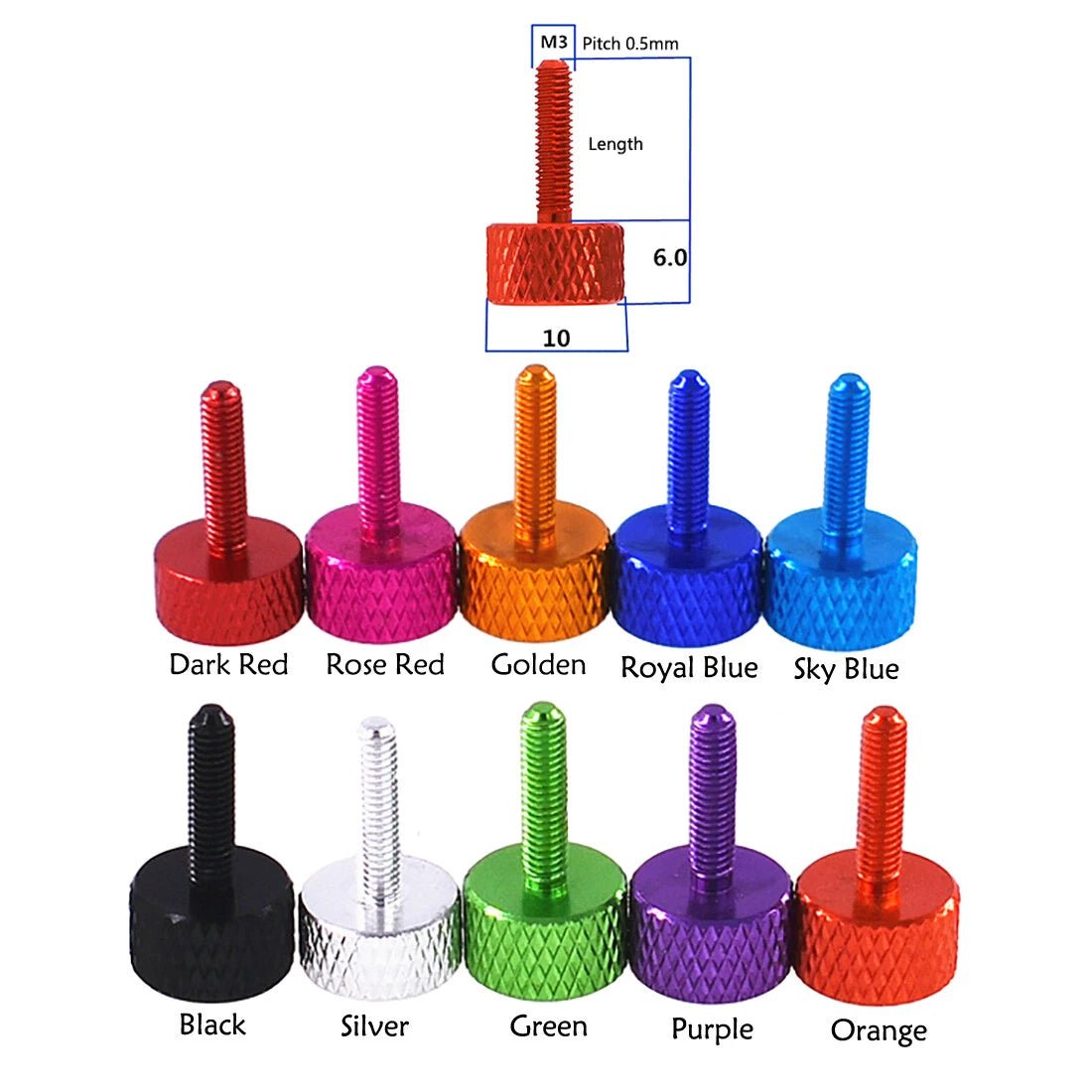 M3 Knurled Thumb Screws – Aluminum Anodized, Multiple Colors & Lengths - HomeDIYer