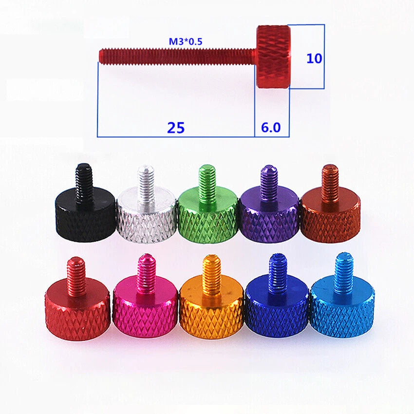 M3 Coloured Aluminium Knurled Thumb Screws Flat Head Hand Grip Bolt L:12mm-50mm