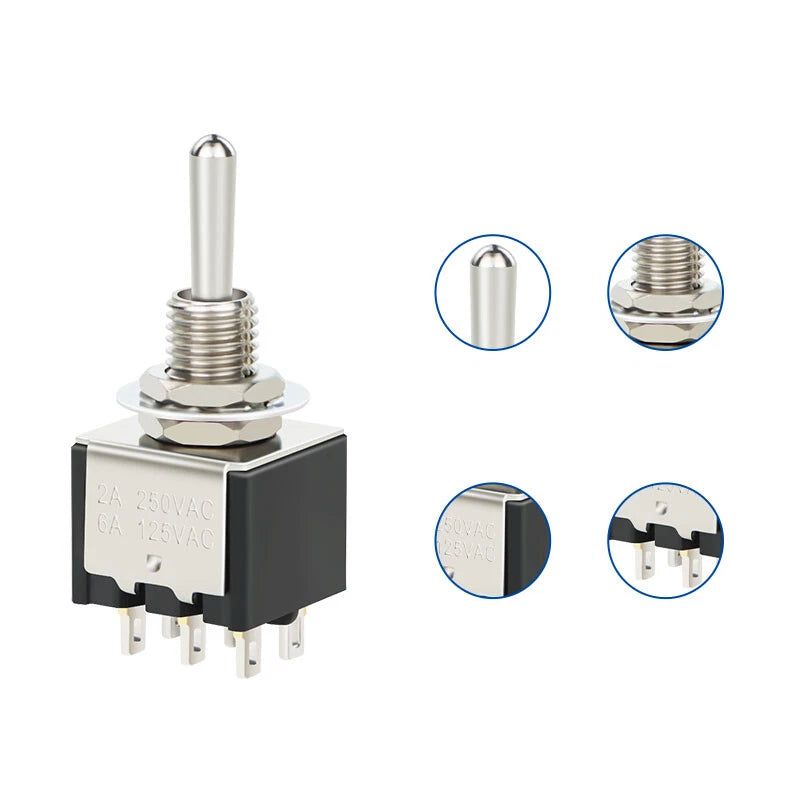 MTS 6mm Mini Toggle Switch – 3 & 6 Pin, 2 & 3 Position, On-Off / On-Off-On