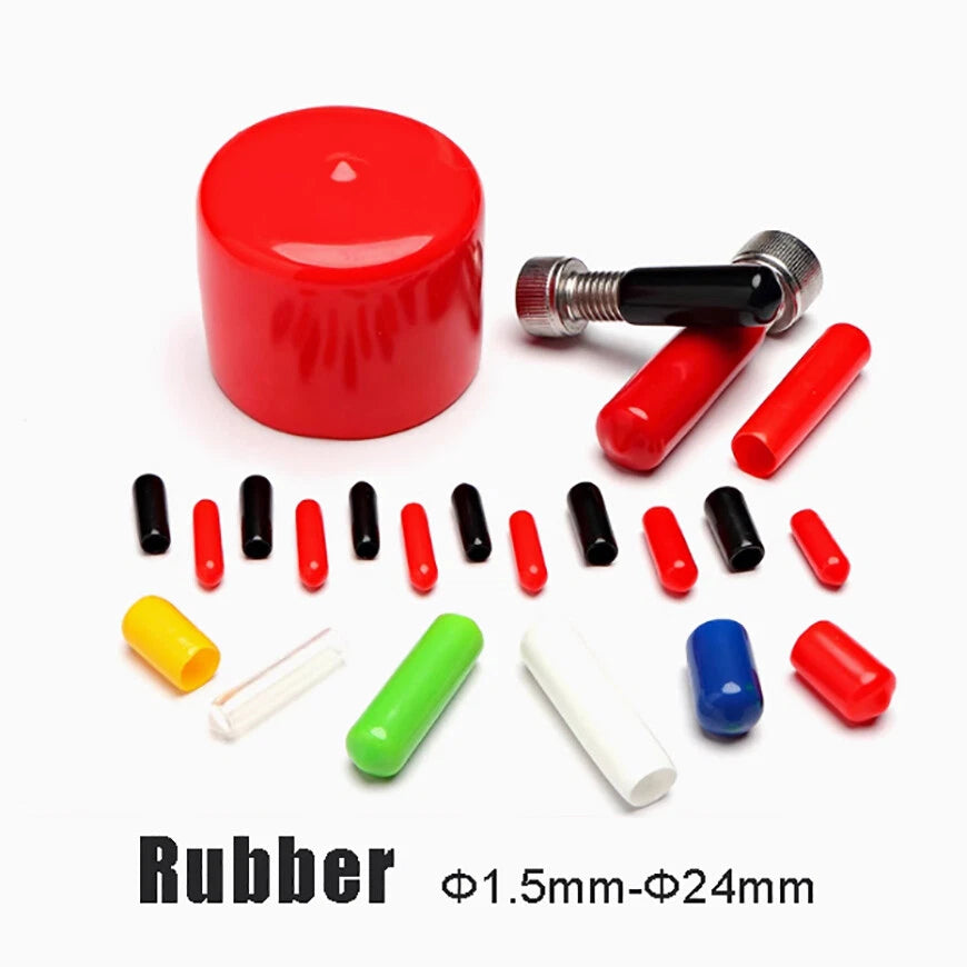 Vinyl Rubber Thread Cover Caps – Φ1.5mm to Φ24mm – 7 Colors (Black, Red, White, Clear, Blue, Yellow, Green)