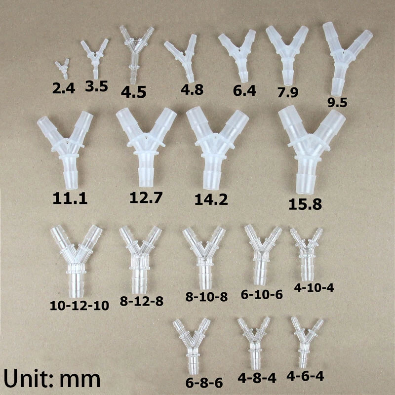 3-Way Y Type Tube Hose Pipe Joint Plastic Tube Connector Barbed 2.4mm~19.5mm