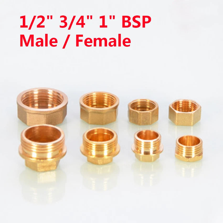 BSP Brass Pipe End Cap & Blanking Plug — 1/2", 3/4", 1" Male Plug & Female Cap