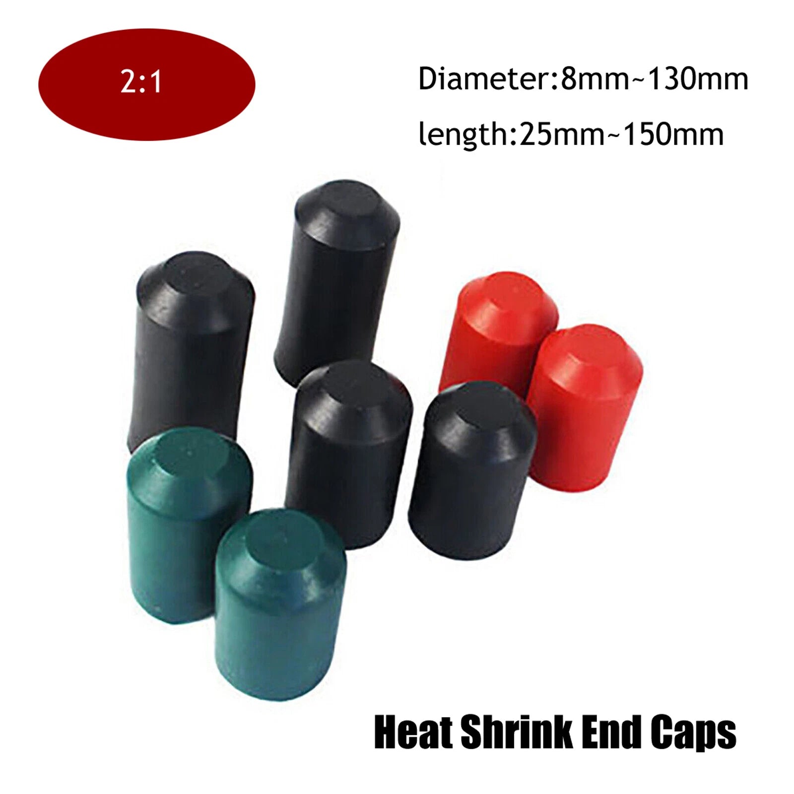 Heat Shrink End Caps with Adhesive Glue Lined — 8mm to 130mm, 2:1 Ratio, 35KV Rated