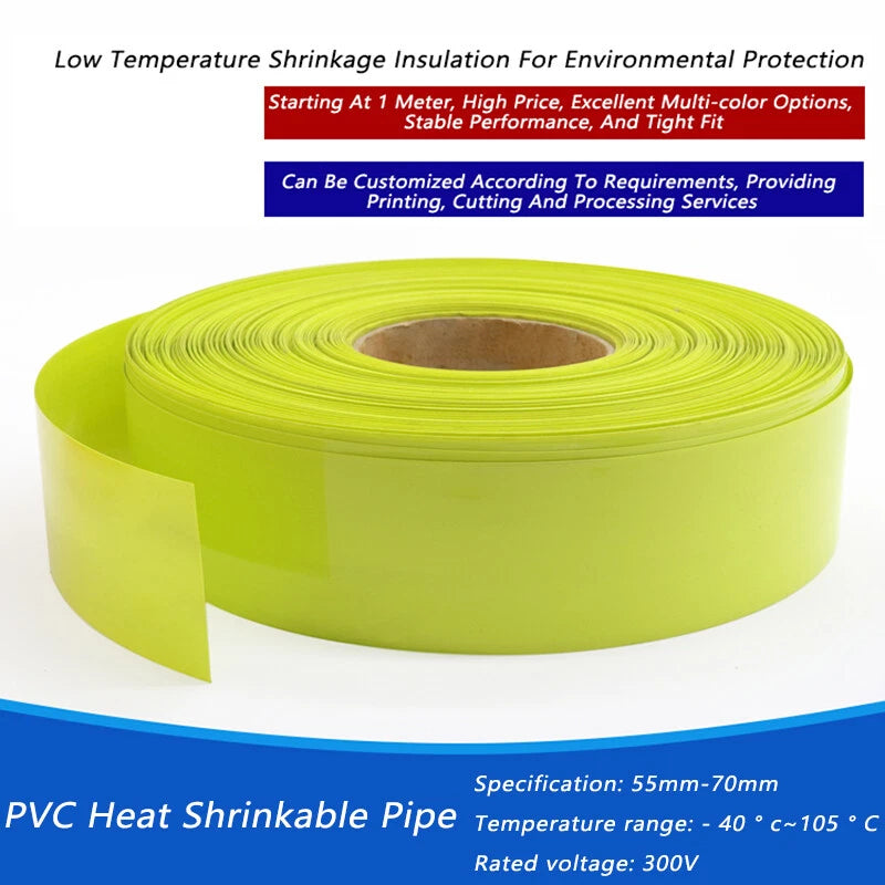 PVC Heat Shrink Tubing 2:1 Ratio — 55mm / 60mm / 66mm / 70mm, Multiple Colors & Lengths