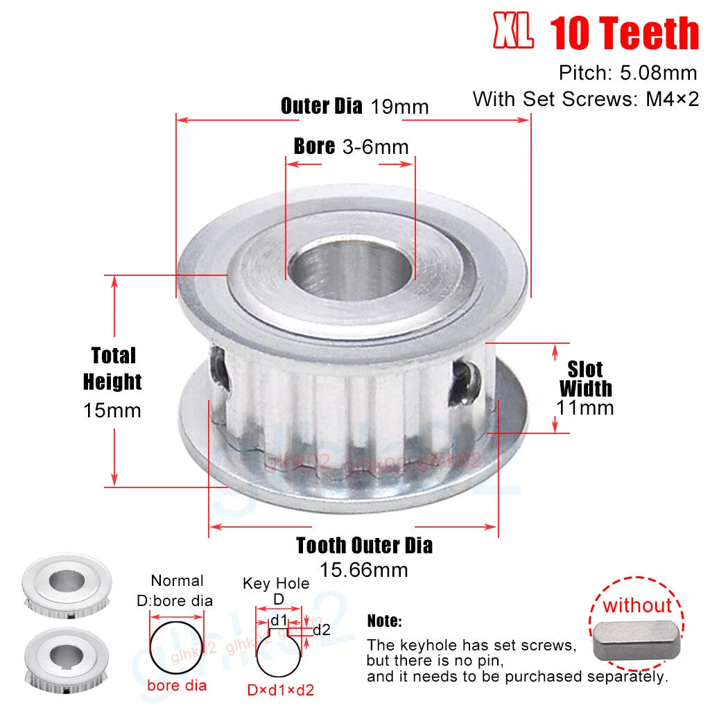 XL 10 Teeth Timing Belt Pulley 11mm Wide 3-8mm Bore Aluminum Synchronous Wheel