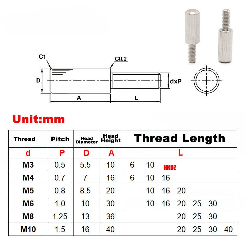 303 Stainless Steel Knurled Thumb Screws With Small Head M3/M4x6~16mm Hand Screw