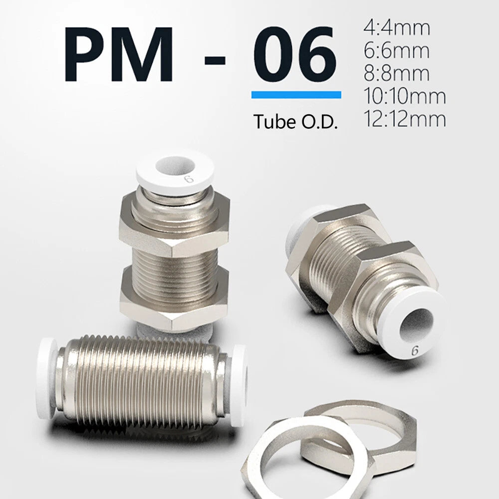 Pneumatic Bulkhead Push-Fit Connector Fitting | Inline Airline Tube Fitting
