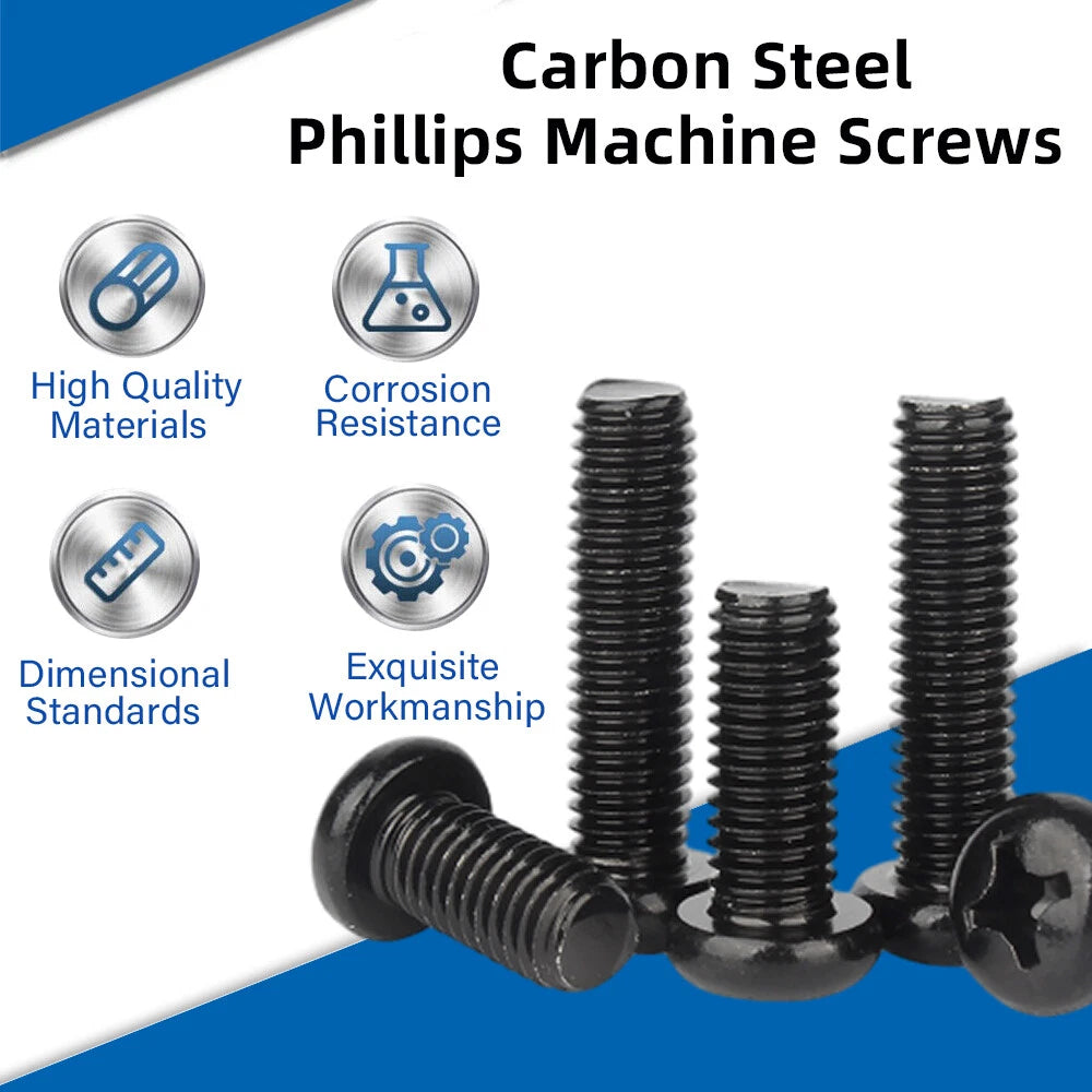 Black Pozi Phillips Pan Head Machine Screws UNC UNF — #2-56 #4-40 #6-32 #8-32 #10 1/4 5/16