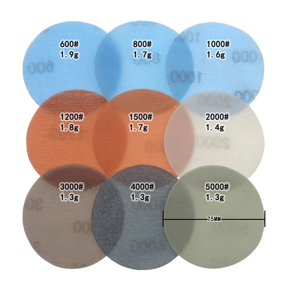 3 Inch 75mm FV Soft Sandpaper Wet And Dry Sanding Discs Polishing 600-5000 Grit