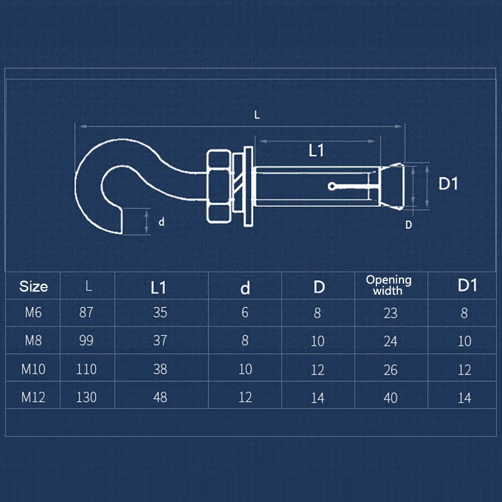Open Hook Eye Bolt Shield Anchor Expansion Bolts — M6 M8 M10 M12