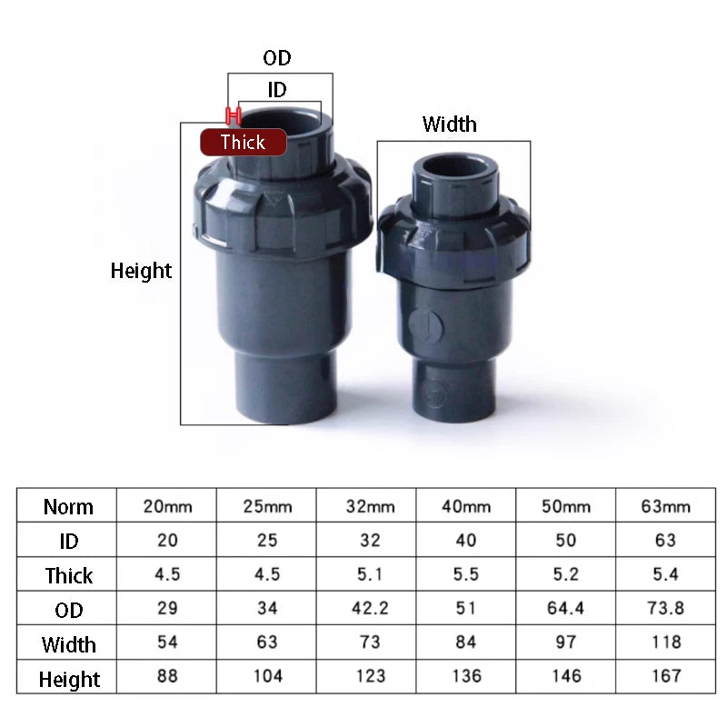 PVC One Way Non Return Flap Check Valve Pipe Fittings ID 20 25 32 40 50 63 mm
