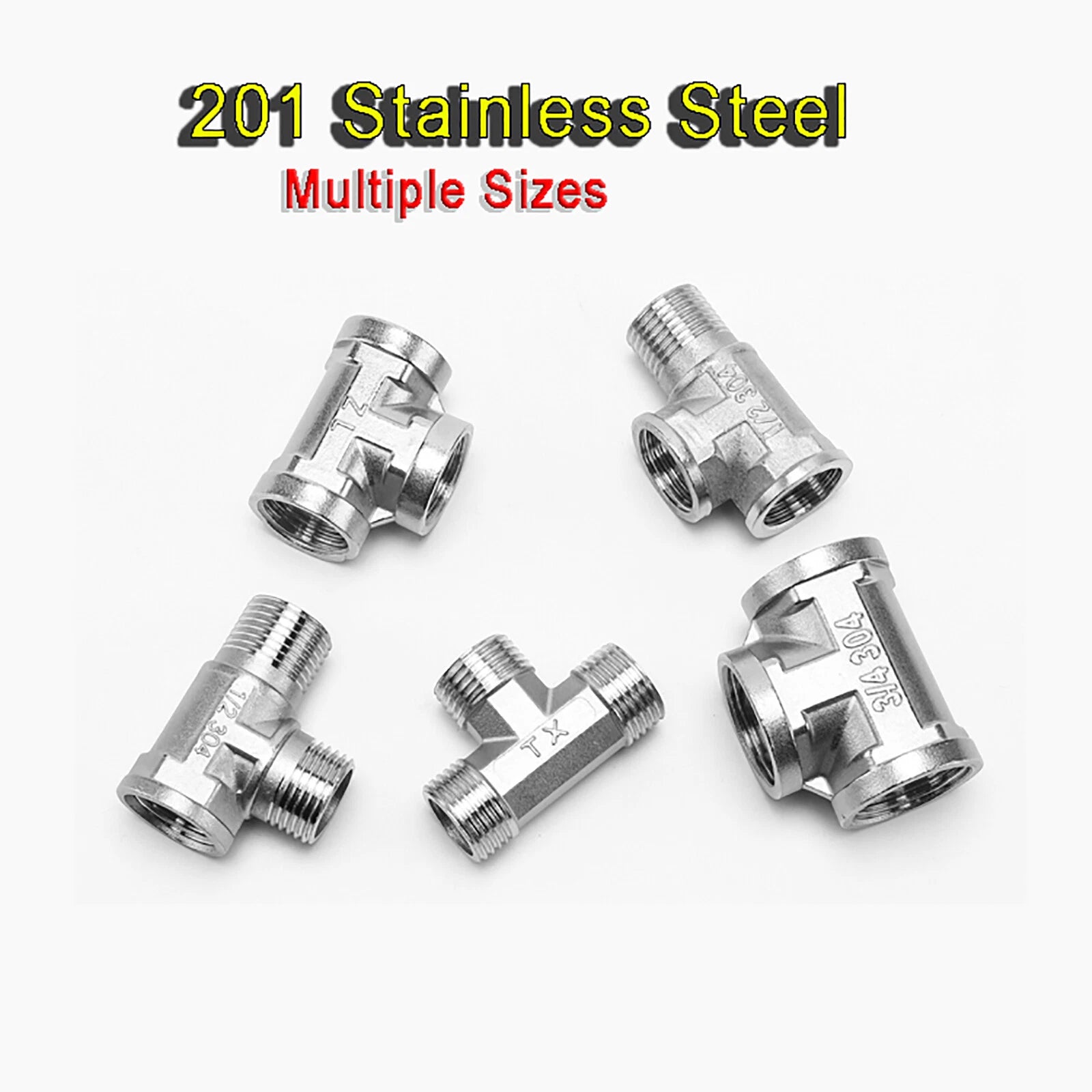 201 Stainless Steel Pipe Tee Fittings — NPT Equal & Reducing Tee Connectors (1/2", 3/4", 1")