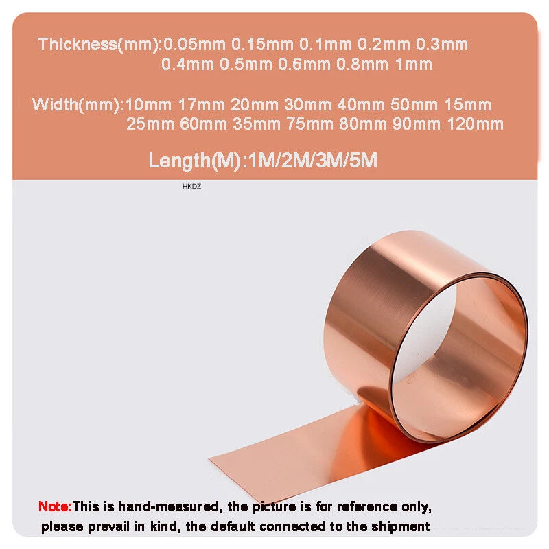 99.9% Pure T2 Copper Roll Metal Sheet Foil Plate Strip Thick 0.05mm/0.1mm-1mm