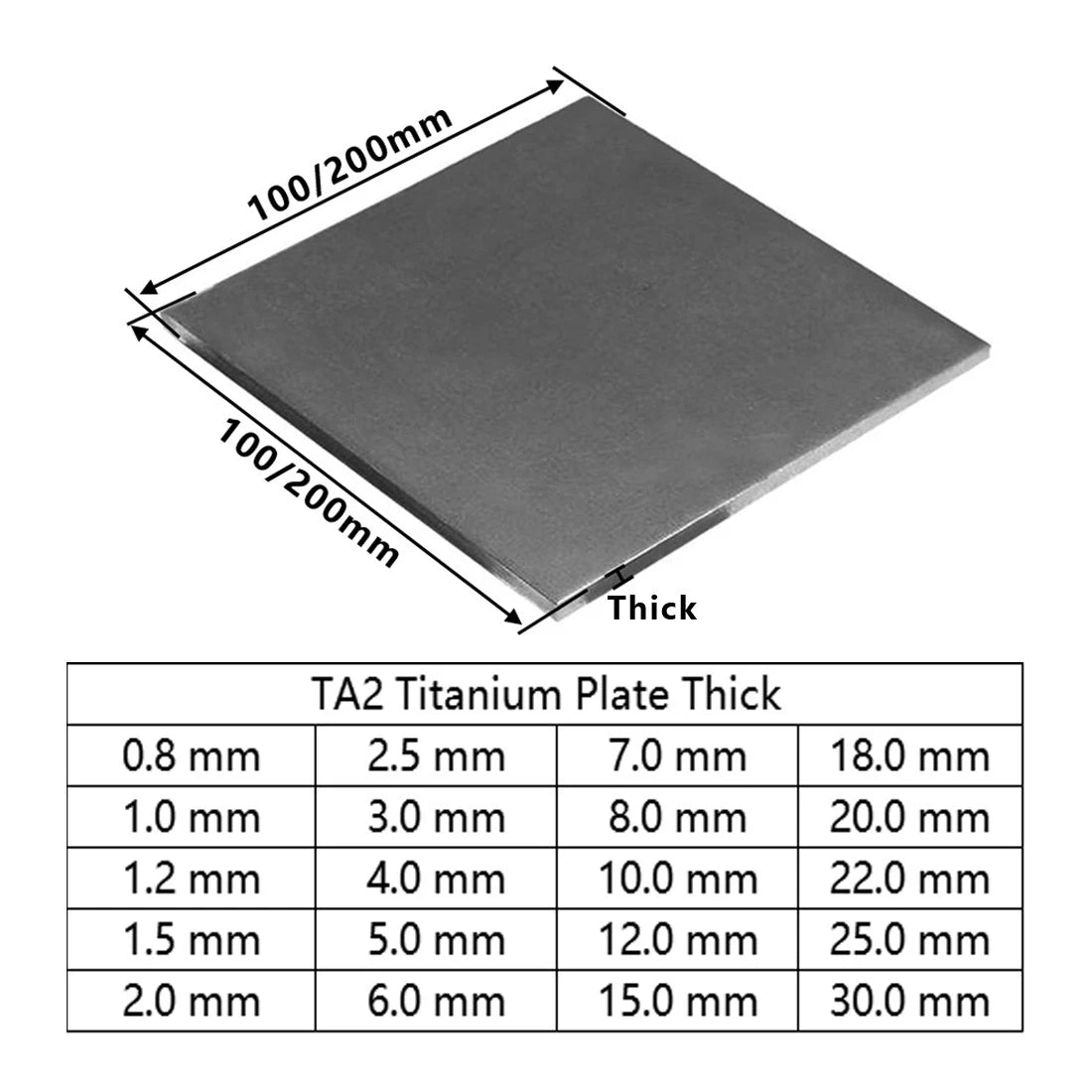 TA2 Titanium Sheet Plate Grade 2 100x100/200x200mm Thick 0.8~15mm Ti Metal Plate
