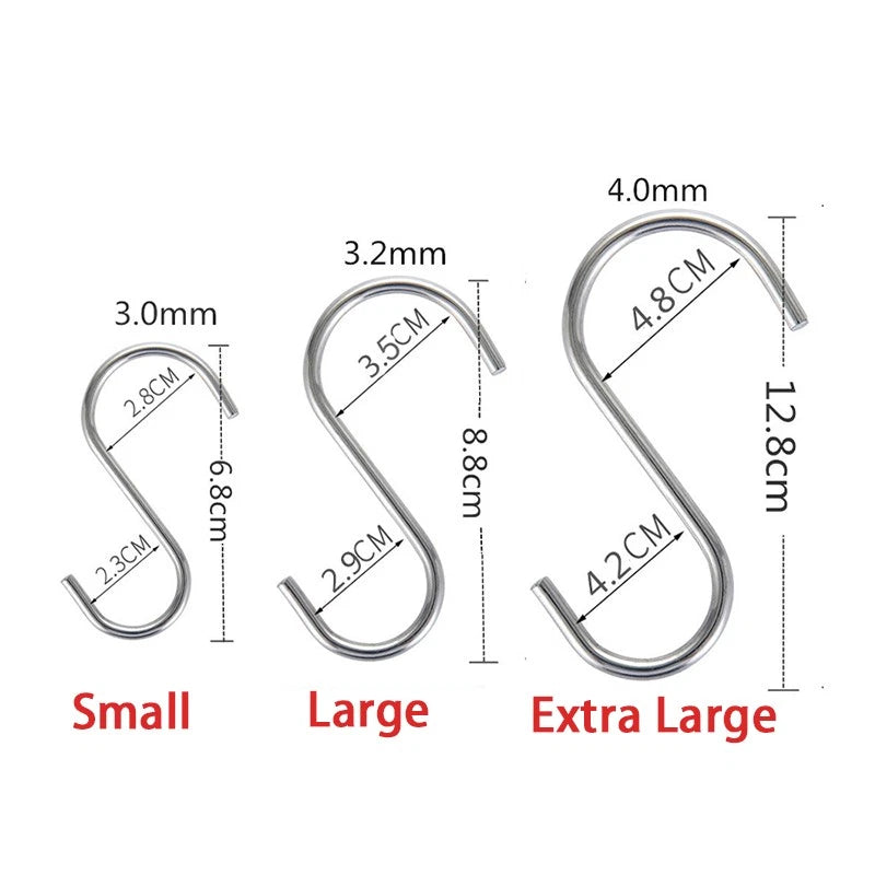 S-Hook Stainless Steel Metal S Shaped Hooks Clothes Hanger for Kitchen Bathroom