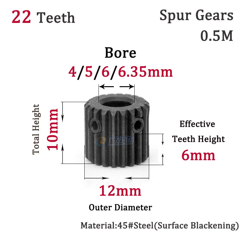 0.5M 20-24T Spur Gears Steel Pinion Gears Metal Spur Transmission Gear 45 Steel