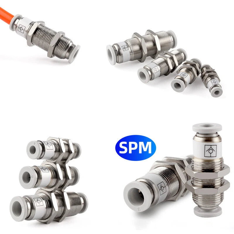 Bulkhead Push-In Fittings | Pneumatic Connectors for Air & Water Hose Tube | 4mm–16mm