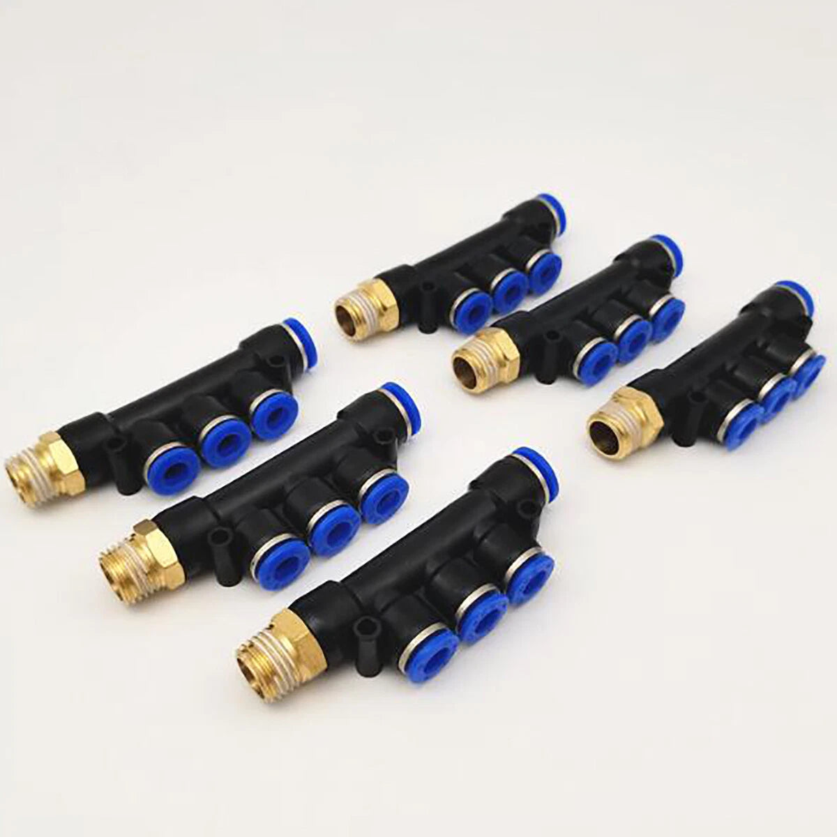 Pneumatic 5-Way Manifold Push-In Fitting | Male Stud to Hose Tube Connector