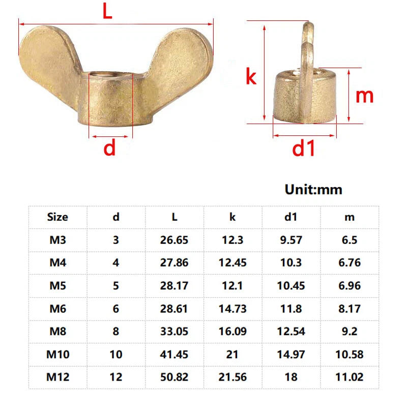 Wing Brass Nut Butterfly Nuts to Fit Screws Bolts M3 M4 M5 M6 M8 M10 M12 M14 M16