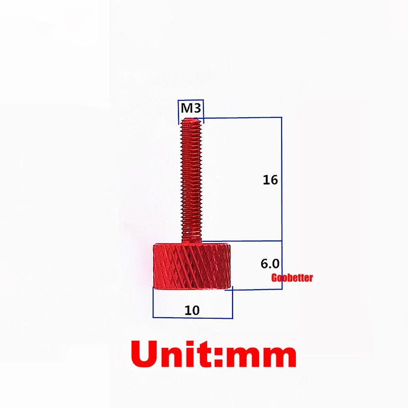 M3×16mm Aluminum Knurled Thumb Screws — Hand - Tighten Grip Knob Bolts, 10 Colors, 1–100 Pcs - HomeDIYer