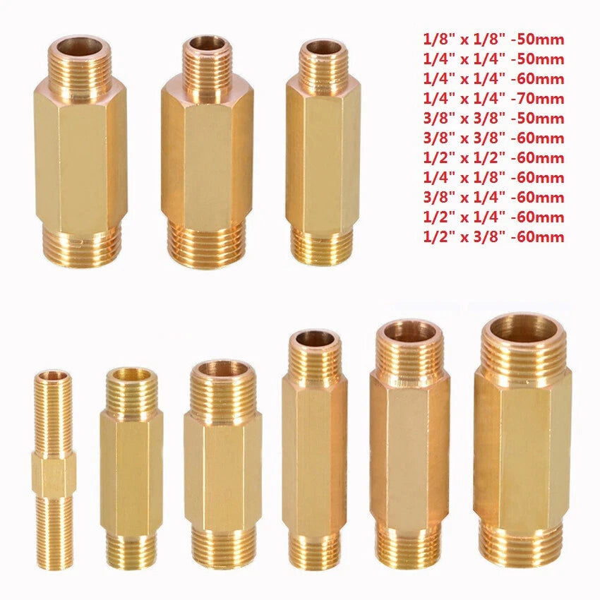 BSP Male Thread Brass Extension Pipe Fitting Adapter | 1/8" to 1/2" Connector