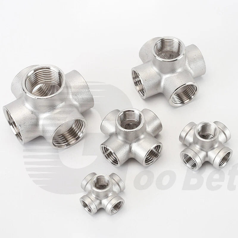 BSP Female 5-Way Pipe Fitting – Stainless Steel Elbow Connector Adapter, 1/4" to 2"