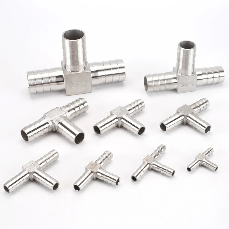 304 Stainless Steel Barbed Tee Hose Connector — T-Piece Hose Fitting 8mm to 32mm