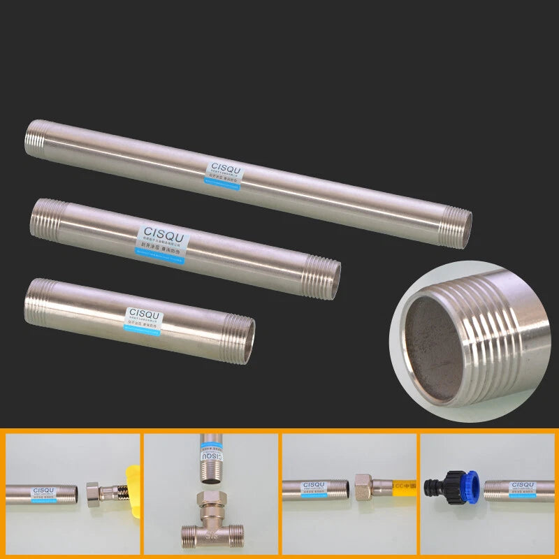 Stainless Steel 316 BSP Male Thread Extension Pipe Nipple — 1/2", 3/4", 1" | 100–300mm