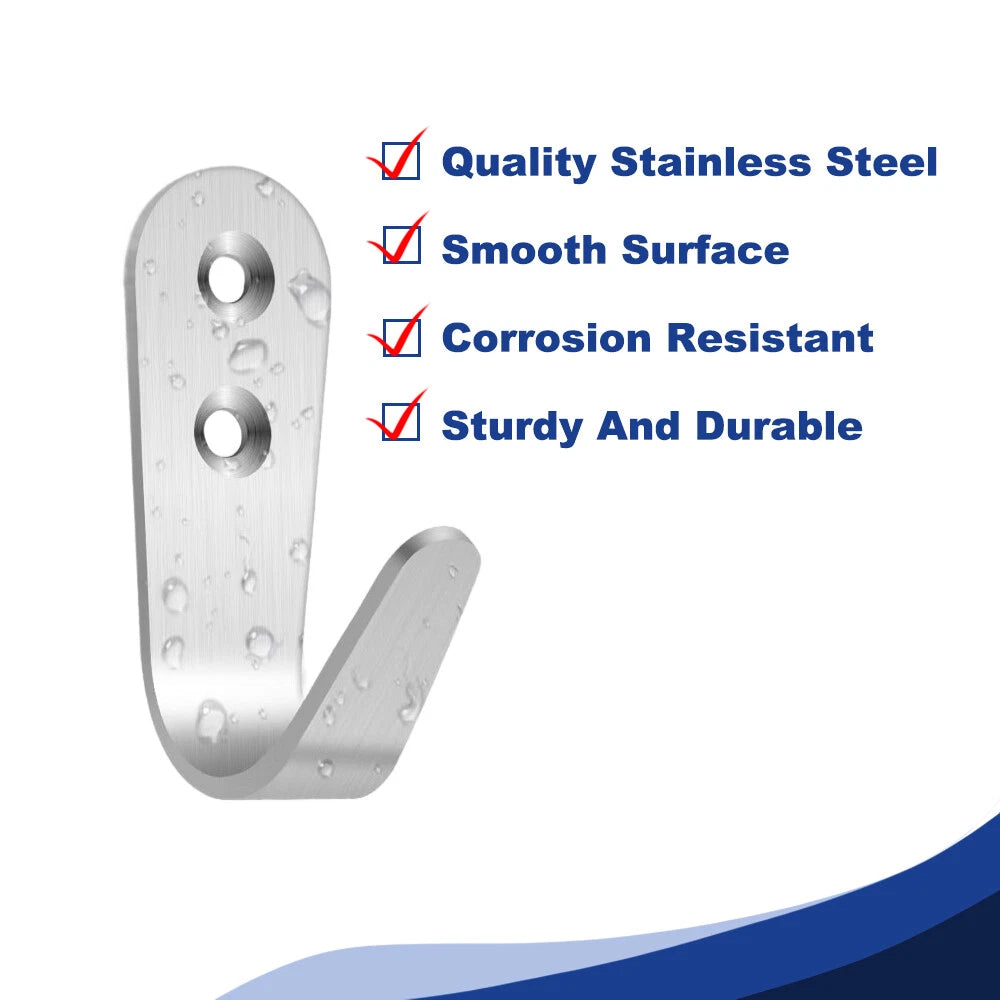 Stainless Towel Coat Heavy Duty Door Wall Mounting J Hooks Hanger Single Holder
