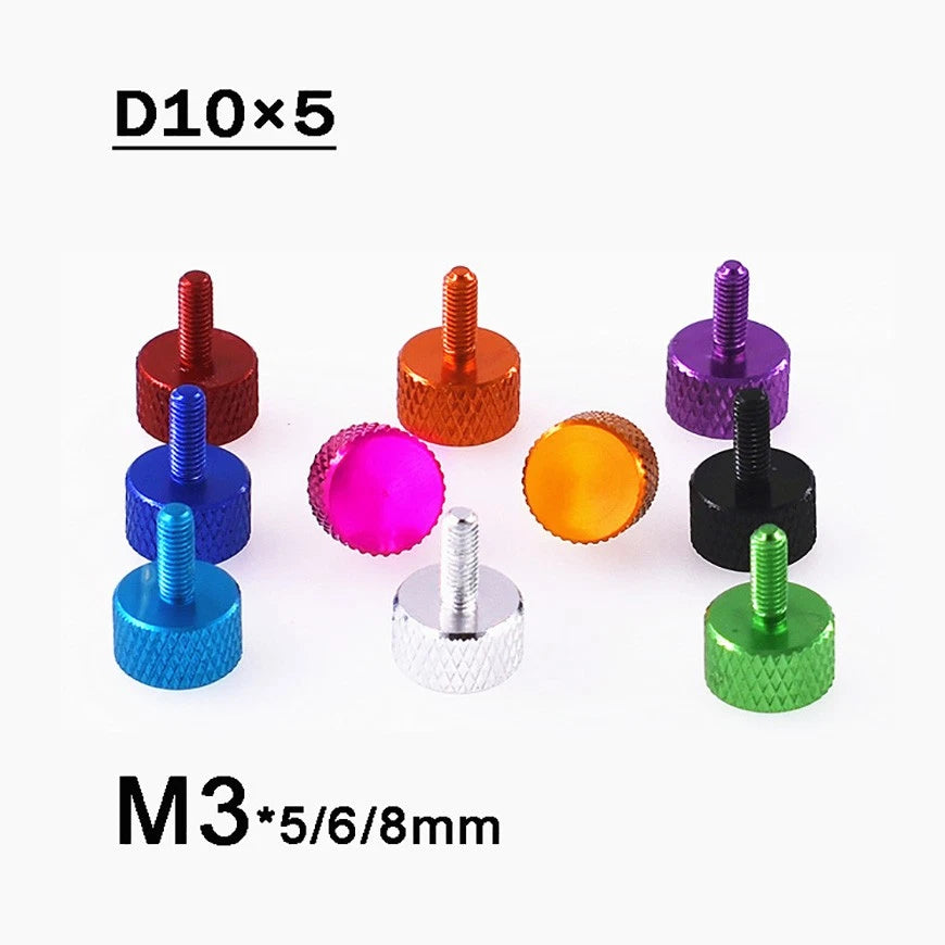 M3 Aluminum Anodized Knurled Thumb Screws for PC Case — 5 / 6 / 8mm
