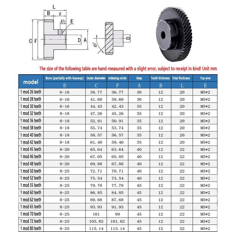 1 Module Helical Gear With Step 45°Left-Right Spiral Motor Transmission Gear