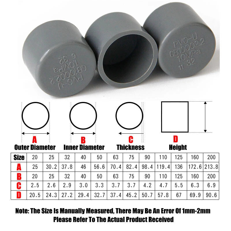 PVC Cap End Caps Plug Blanking ø20mm~200mm Grey Adhesive Drain Pipe Fittings