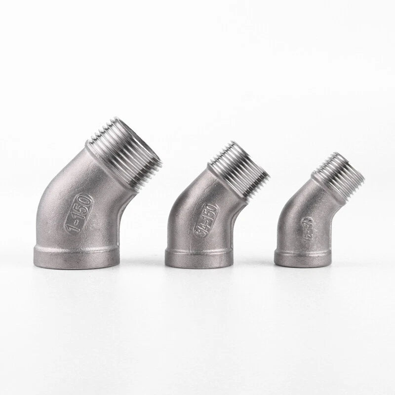 Stainless Steel 304 BSP 45° Elbow Pipe Fitting — Threaded Male × Female & Female × Female